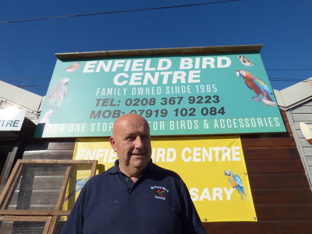 Trevor Wyllie, owner of Enfield Bird Centre
