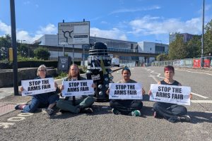 Green Party assembly members protesting against DSEI Arms Fair