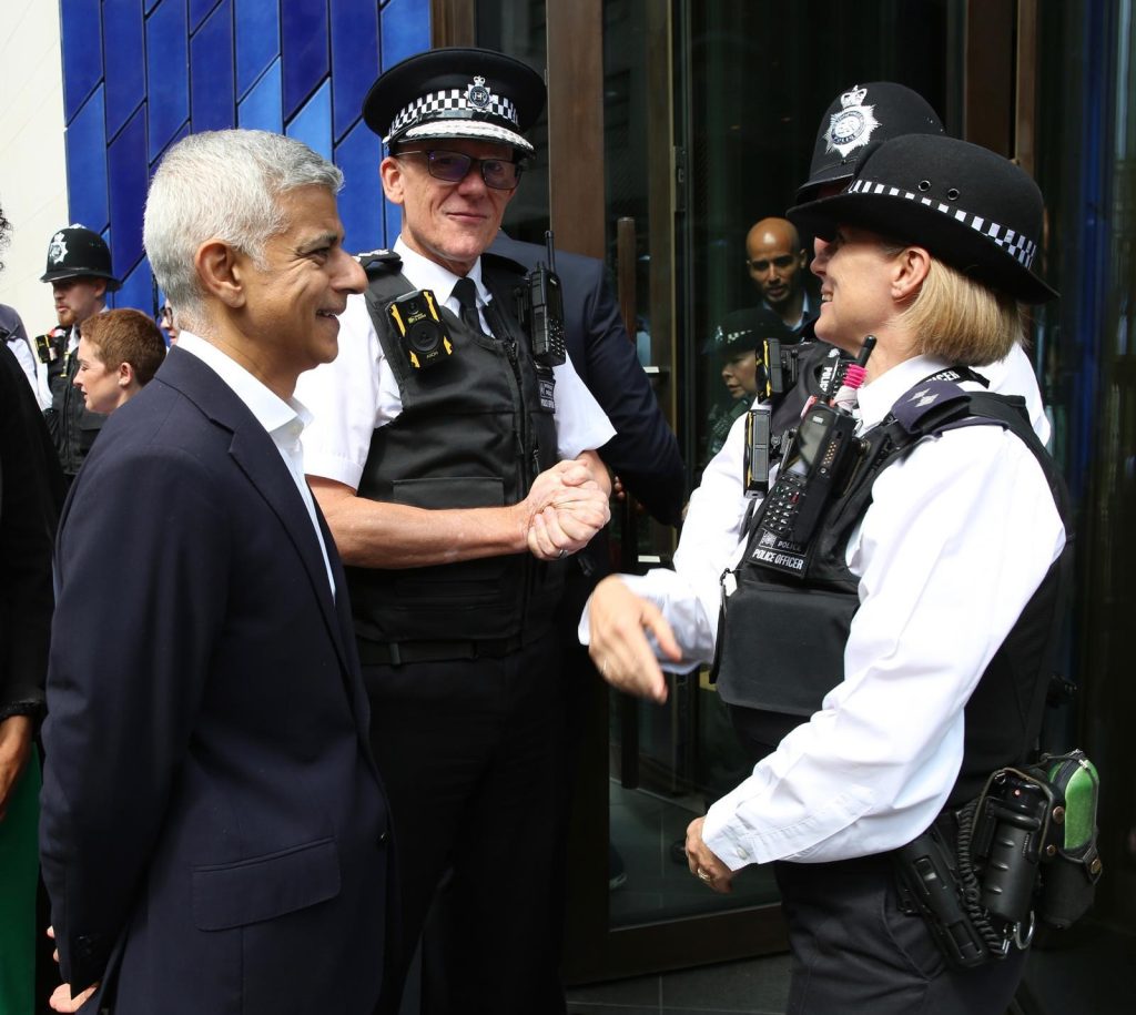 Sadiq Khan (left) with Met Police commissioner Mark Rowley (centre) (credit Met Police)