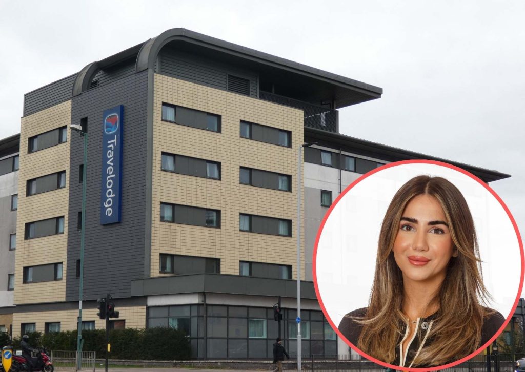 Cabinet member for housing Ayten Guzel (inset) and Enfield Travelodge, one of the hotels frequently used for housing homeless families from 2022-2024