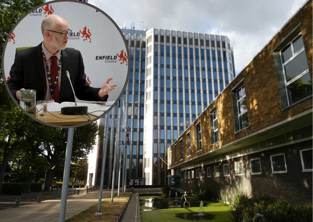 Enfield Civic Centre and (inset) planning inspector Steven Lee