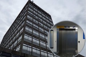 North Middlesex Hospital and (inset) a lift