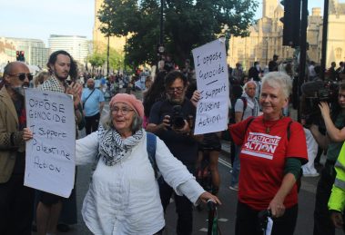 Lynda and Sarah were among nearly 900 people arrested at the Parliament Square protest last month (credit Alex Day)