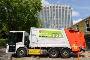 A recycling lorry outside Enfield Civic Centre (credit Enfield Council)