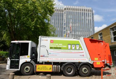 A recycling lorry outside Enfield Civic Centre (credit Enfield Council)
