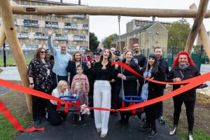 Cabinet member for housing Ayten Guzel officially launches St James Playground (credit Enfield Council)