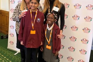 Southbury Primary Schools pupils (front) with staff members Penny Antoni (left) and Anna Wellbrook (right)