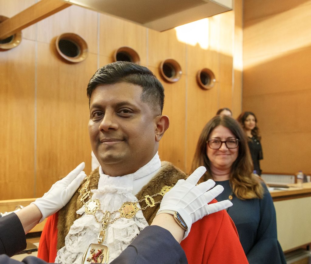 Mohammad Islam at his mayor-making ceremony with (right) director of law and governance Terry Osborne (credit Enfield Council)