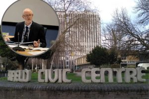 Enfield Civic Centre and (inset) planning inspector Steven Lee