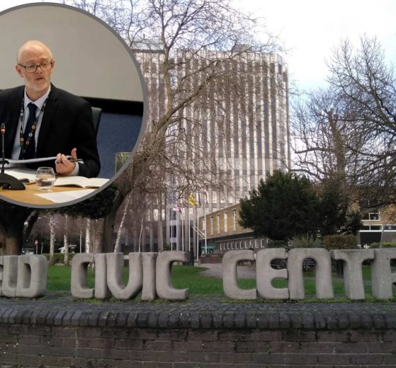 Enfield Civic Centre and (inset) planning inspector Steven Lee