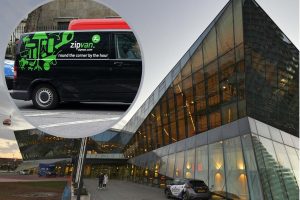 City Hall and (inset) a Zipcar van in London (credit Mario Roberto Durán Ortiz via Wikimedia Commons)