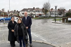 Labour councillors Susan Erbil, Alev Cazimoglu and Ian Barnes at the junction of Lee Road and the A10
