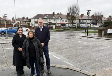 Labour councillors Susan Erbil, Alev Cazimoglu and Ian Barnes at the junction of Lee Road and the A10