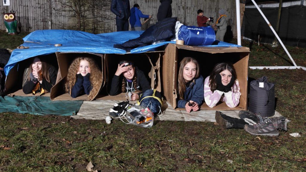 Scouts take part in the cardboard sleep-out in Southgate