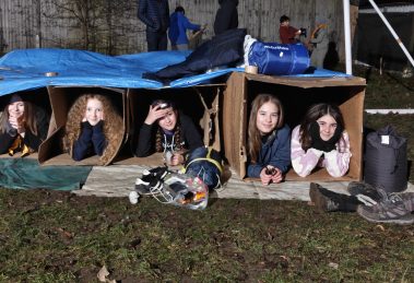 Scouts take part in the cardboard sleep-out in Southgate