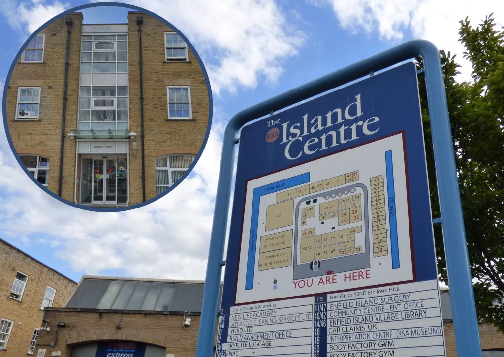 The RSA Island Centre with (inset) Benedict House