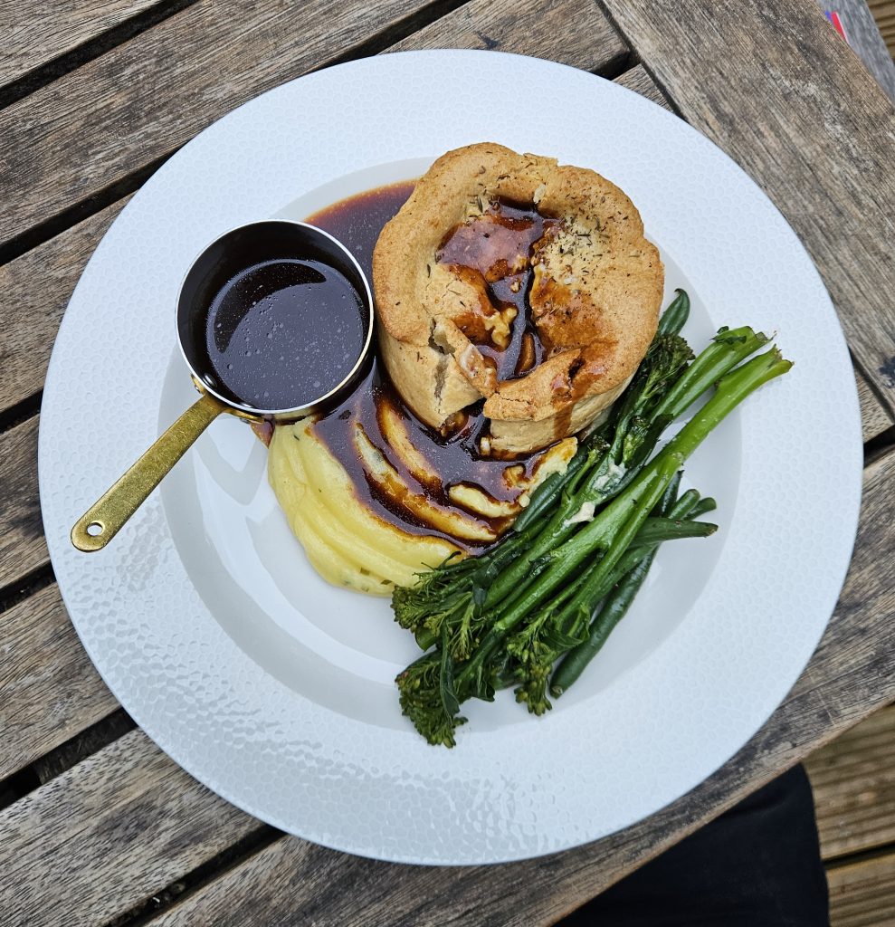 Chicken pie with mash and gravy