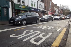 The bus lane in Church Street, Enfield Town, is causing traffic to back up beyond the town centre