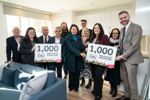 Sadiq Khan, Haringey Council leader Peray Ahmet and deputy mayor of London Tom Copley celebrate 1,000 council homes in Haringey (credit City Hall/Caroline Teo)