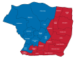 A map of the Enfield Council wards won by Labour (red) and Conservatives (blue) in 2022