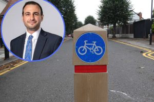 The low-traffic neighbourhood in Fox Lane and (inset) Conservative group leader Alessandro Georgiou