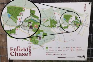 The Enfield Chase map produced by the council and (inset) the empty white area where Whitewebbs Park should be marked