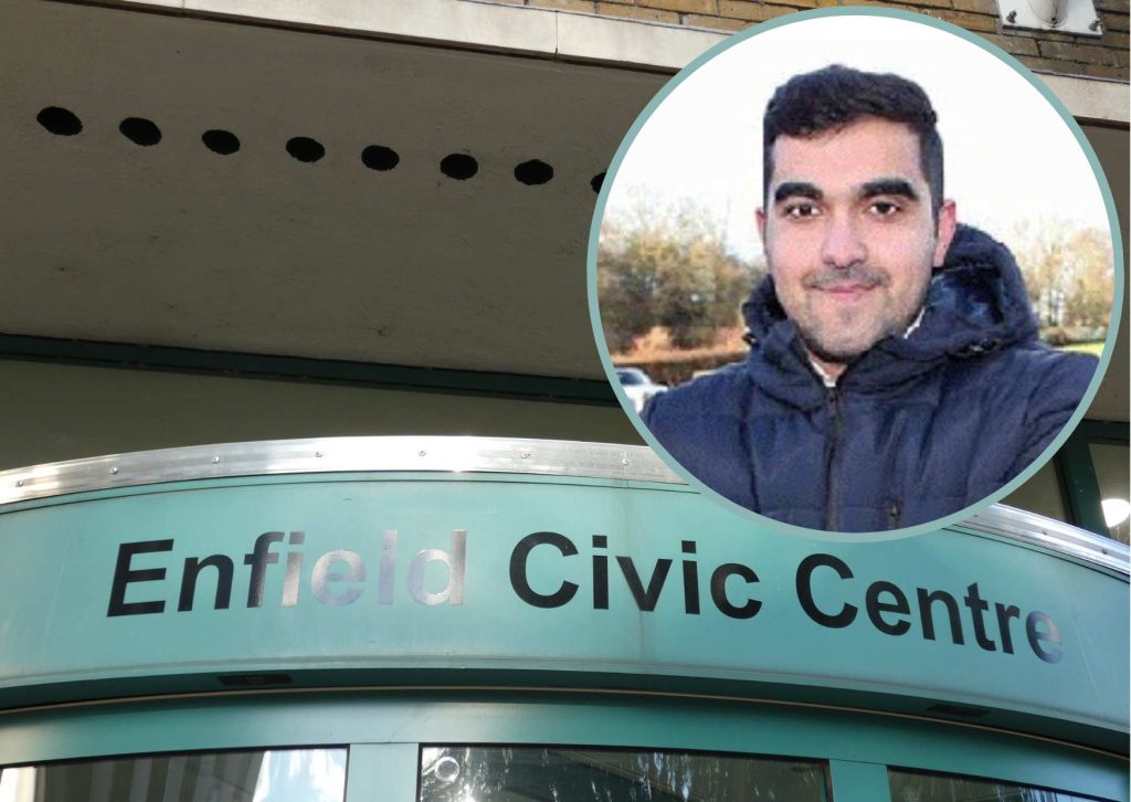 Enfield Civic Centre and (inset, credit Enfield Council) Guney Dogan