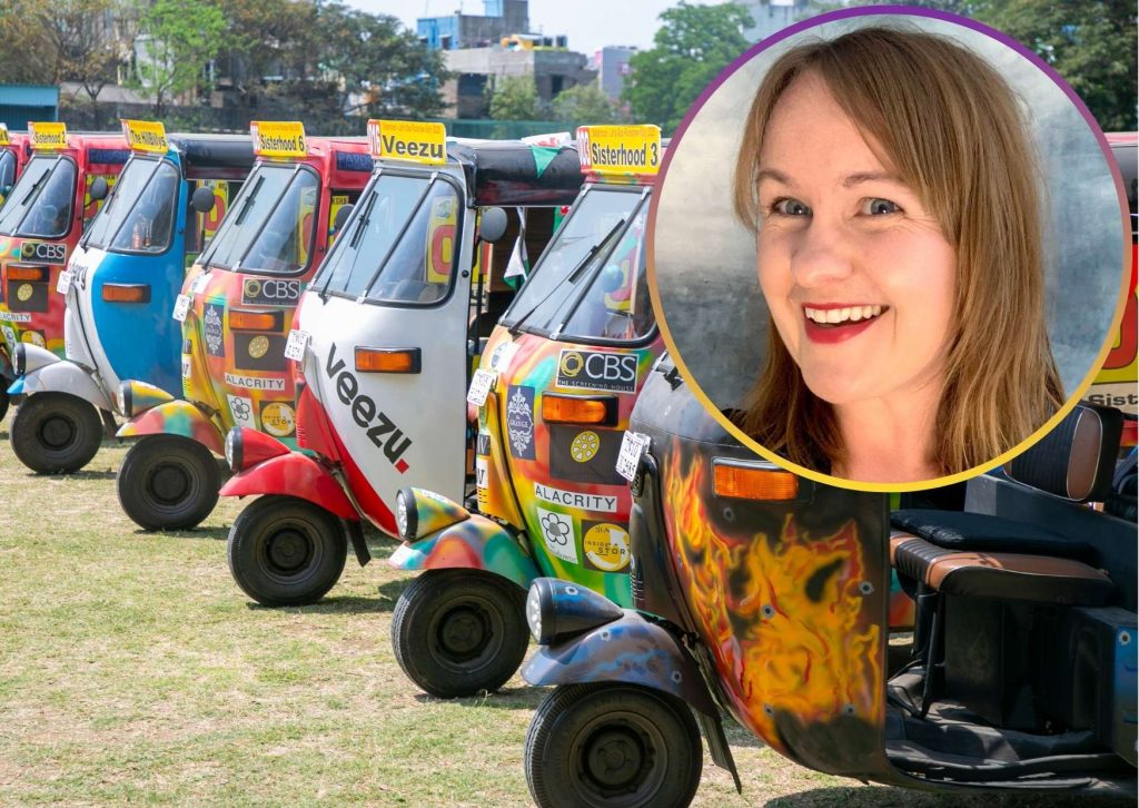 Rickshaws used in last year's race and (inset) Carly Osman-Holme