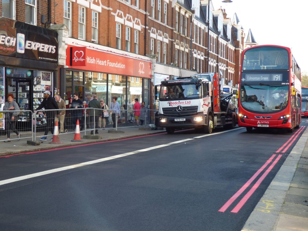 The newly repainted bus lane and red route in Church Street