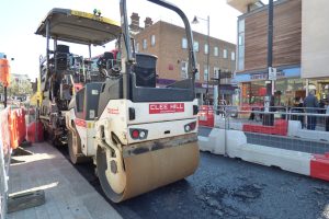 A steamroller pictured on Church Street this morning