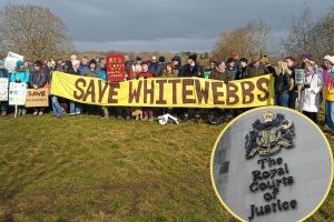 'Save Whitewebbs' campaigners and (inset) The Royal Courts of Justice