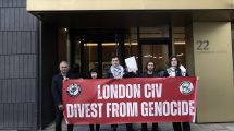 Pro Palestine demonstrators hold a protest outside London CIV in Southwark (credit Facundo Arrizabalaga/MyLondon)