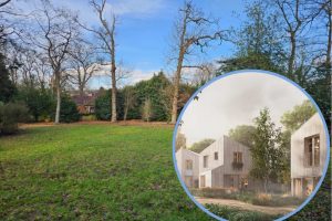 The Church Hill site and (inset) plans by GPAD-Acre for three homes