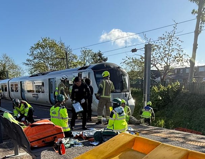 Emergency services at the scene of the incident at Bowes Park Station