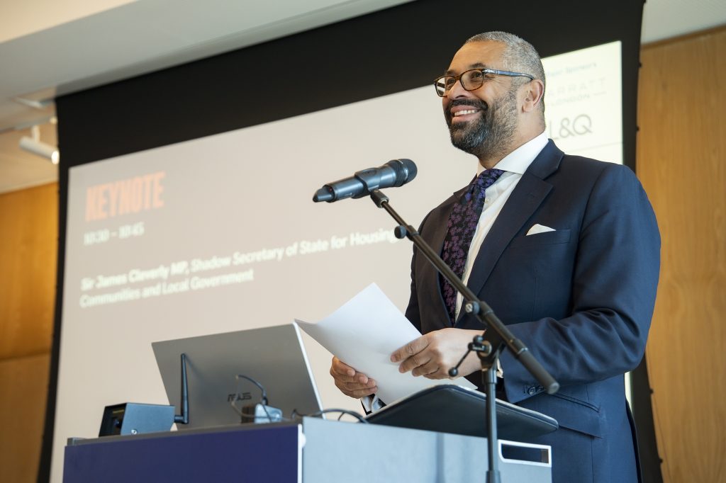 Conservative shadow housing secretary Sir James Cleverly speaks at the London Housing Summit 2026 (credit Centre for London/Juliana Vasquez)