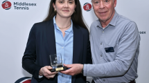 Corina collects the award from Phil Veasey of Middlesex Tennis