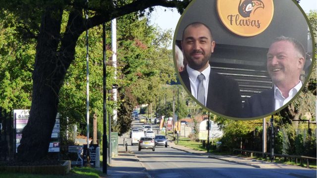 Crews Hill with (inset) council leader Ergin Erbil and Housing Secretary Steve Reed pictured in Enfield today