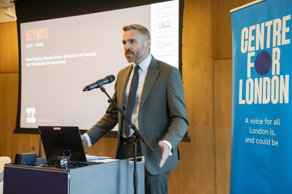 Deputy mayor for housing Tom Copley speaks at the London Housing Summit 2026 (credit Centre for London/Juliana Vasquez)