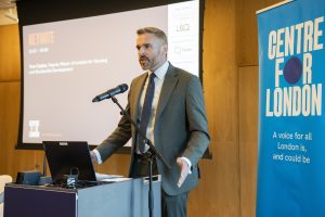 Deputy mayor for housing Tom Copley speaks at the London Housing Summit 2026 (credit Centre for London/Juliana Vasquez)