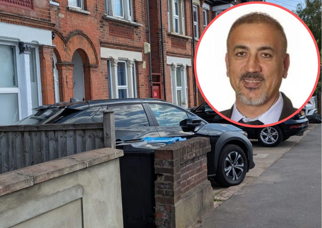 The car caught parked at the address in Bury Street and (inset) Mustafa Cetinkaya