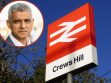 Crews Hill Station with (inset) Sadiq Khan