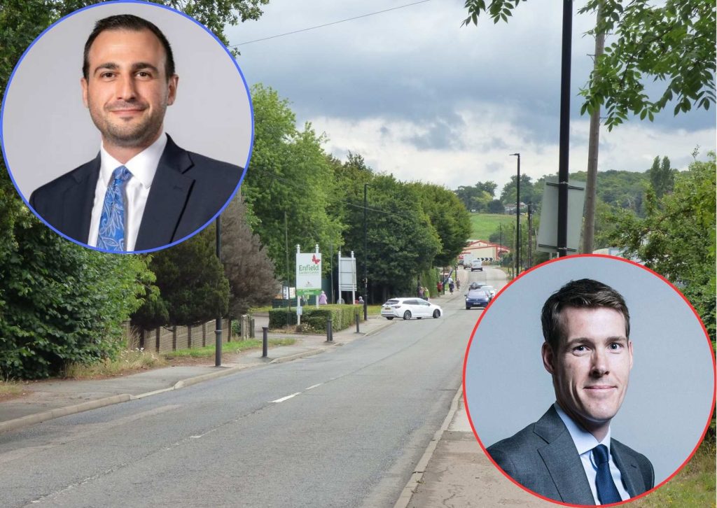 Crews Hill with (inset left) council leader Alessandro Georgiou and (inset right) housing minister Matthew Pennycook