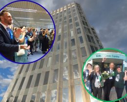 Celebrating big wins today at Enfield Civic Centre were the Conservatives (top left) and the Greens (bottom right)