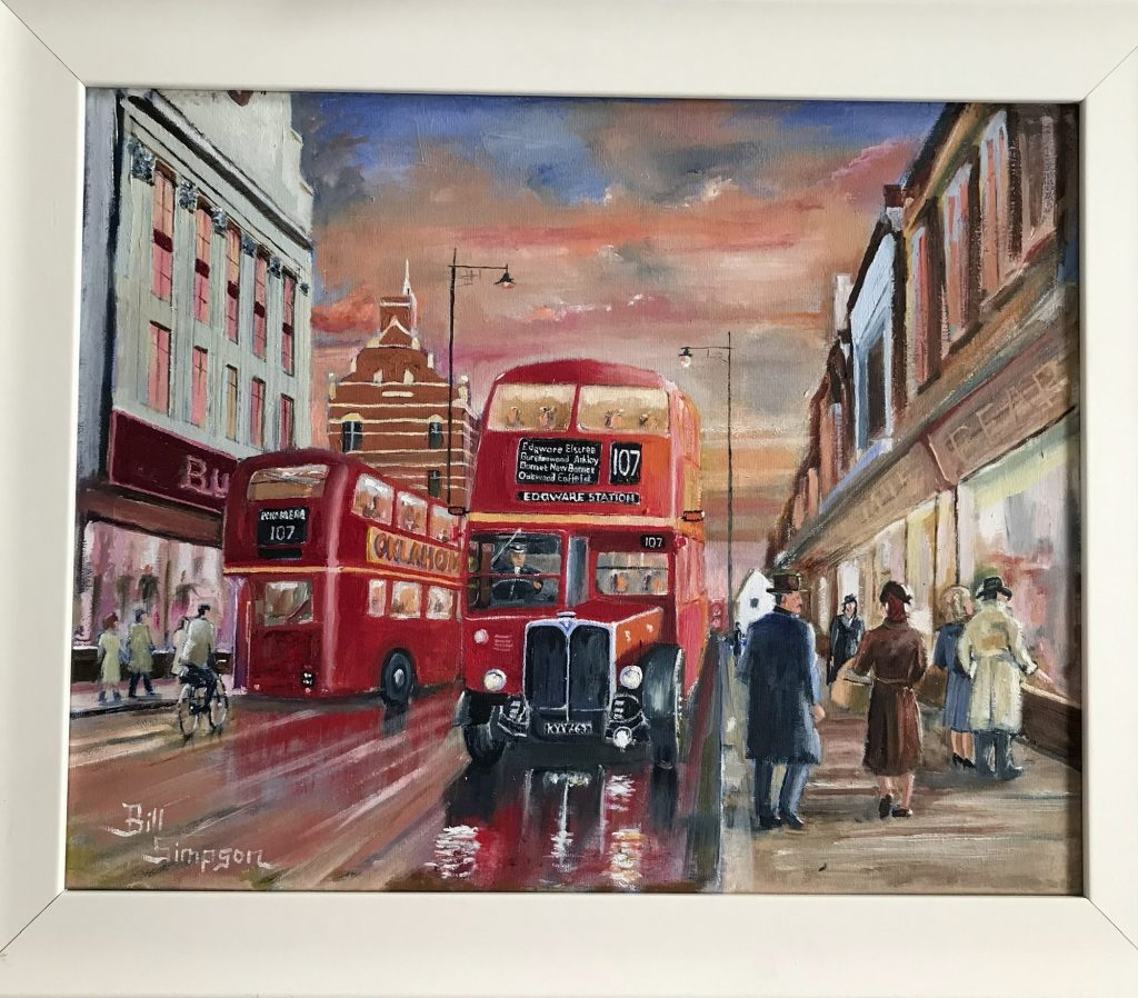 Painting of Enfield Town in the 1950s, by Bill Simpson
