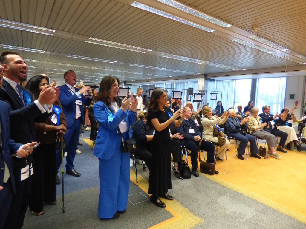 Enfield Conservatives (including leader Alessandro Georgiou, left) had a lot to celebrate (credit Anna-Louise Adepegba)