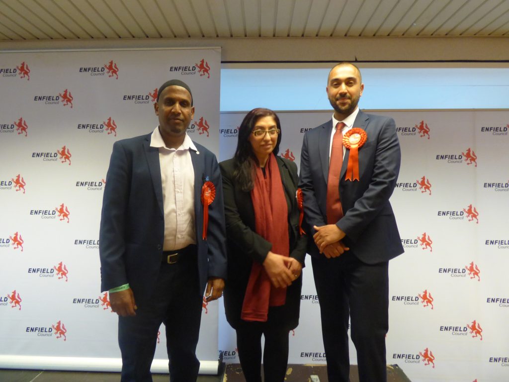 Ergin Erbil (right) was re-elected to Edmonton Green but oversaw a defeat for his party (credit Anna-Louise Adepegba)