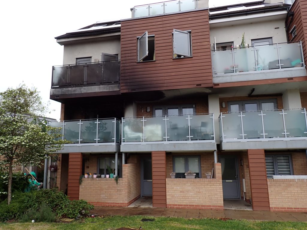 The aftermath of the maisonette fire in Cromie Close, Southgate