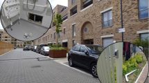 Oxeye Way in Meridian Water with (inset left) the broken shower) and (inset right) one of the broken security gates