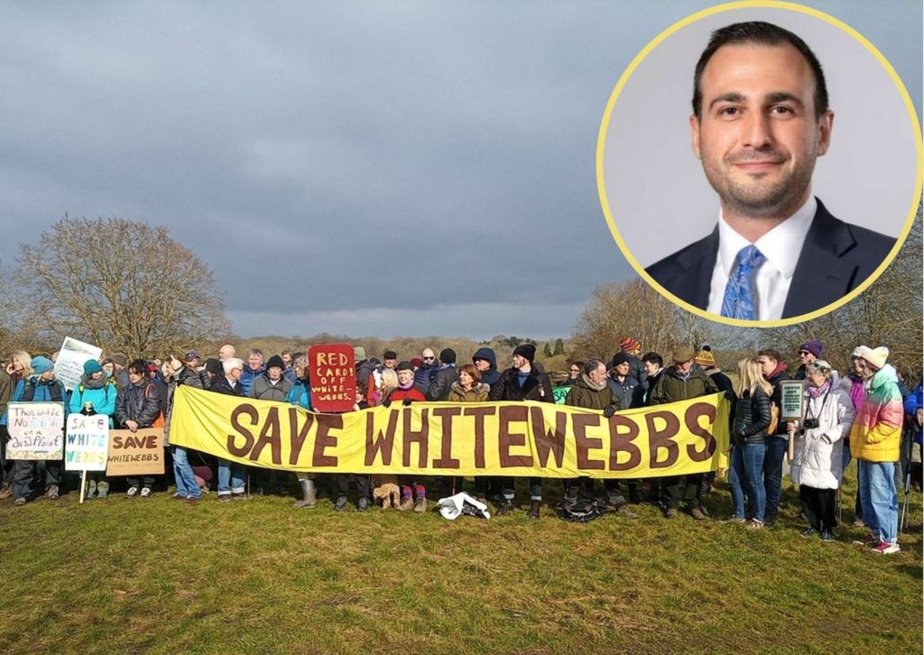 Save Whitewebbs campaigners and (inset) council leader Alessandro Georgiou