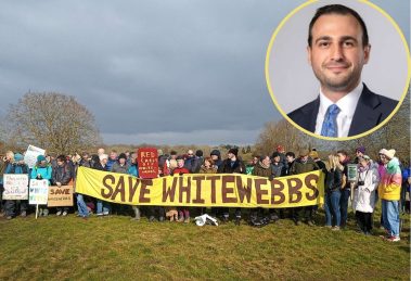 Save Whitewebbs campaigners and (inset) council leader Alessandro Georgiou